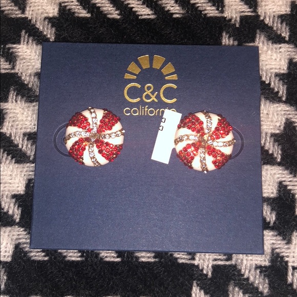 C&C Peppermint Swirl Crystal Candy Stud Earrings - Picture 2 of 9